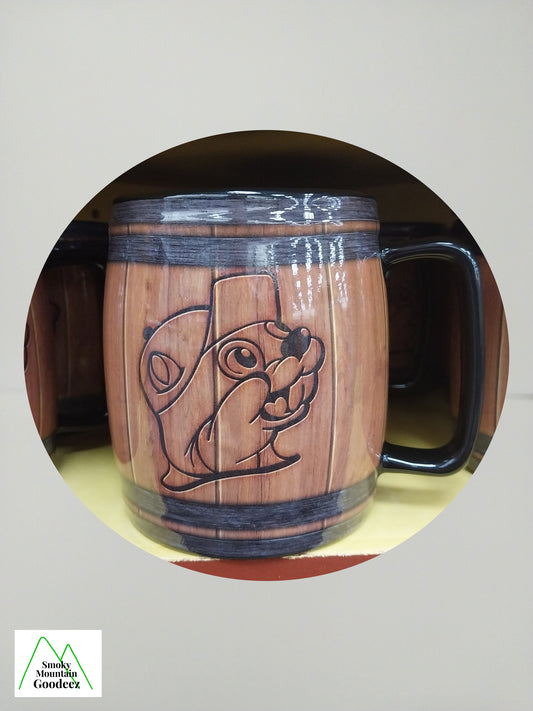 Buc-ee's Beaver Logo Ceramic Barrel Mug