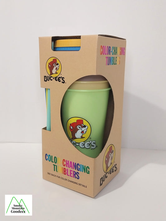 Buc-ee's Color Changing Set of 5 Cups with Lids & Straws