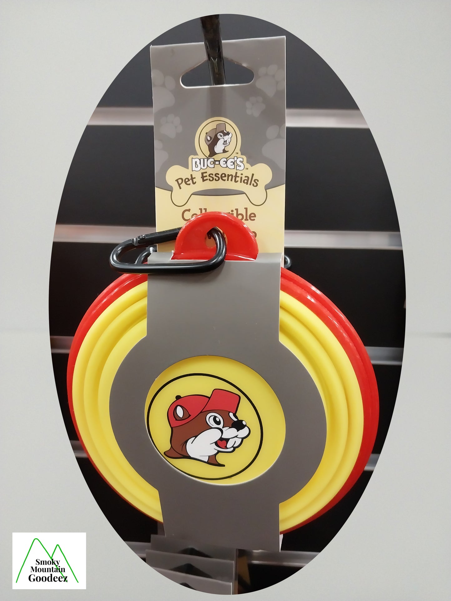 Buc-ee's Collapsible Yellow and Red Dog Bowl