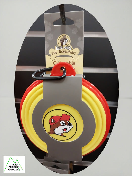 Buc-ee's Collapsible Yellow and Red Dog Bowl