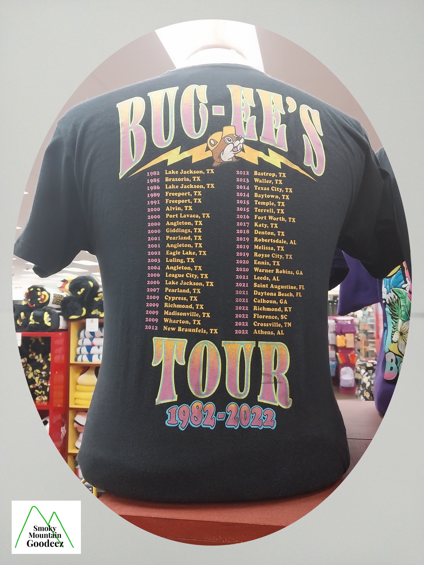Buc-ee's Tour 1982 - 2022 Location T-shirt