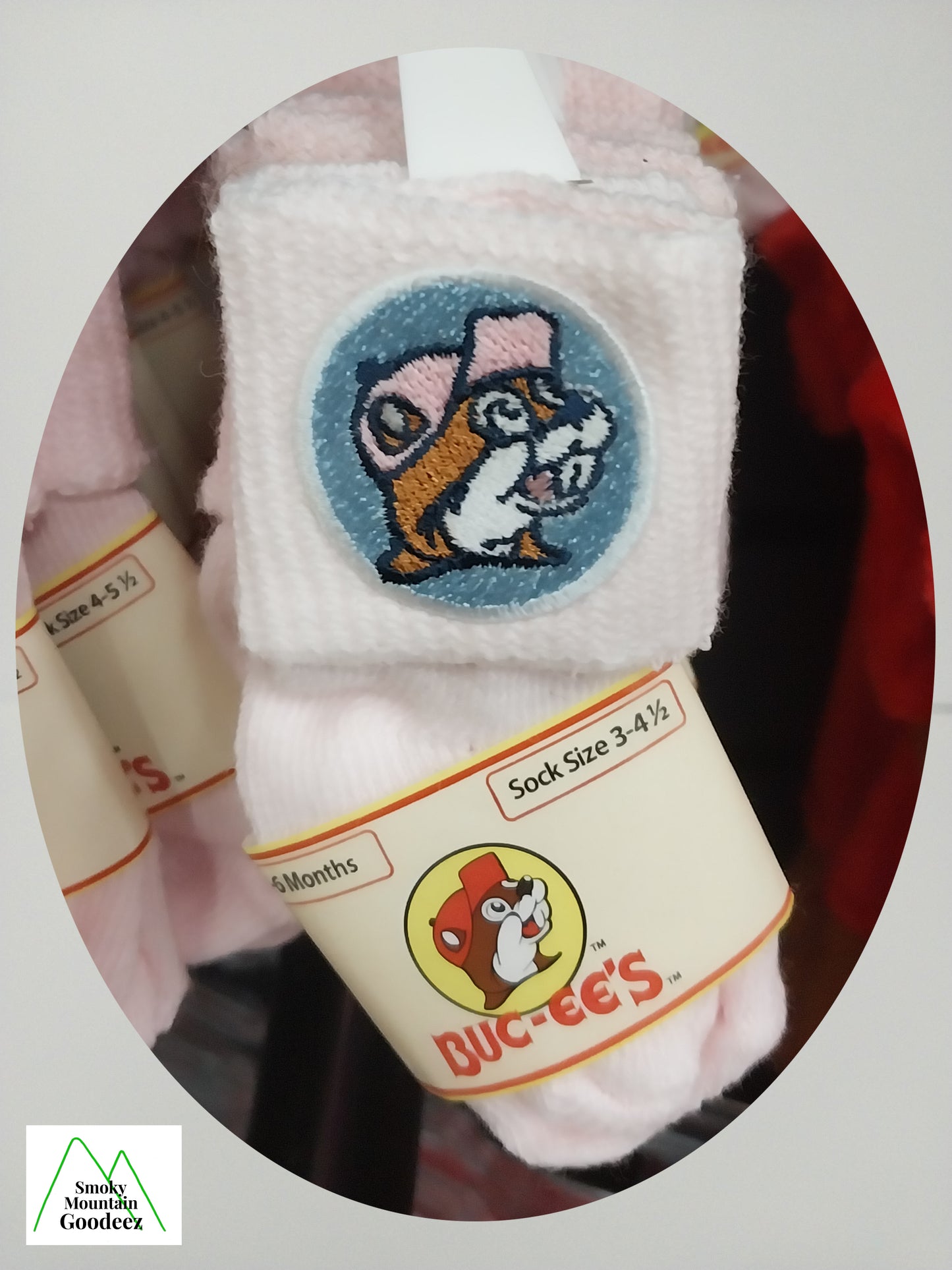 Buc-ee's Logo Red (Boy) or Pink (Girl) Baby Socks